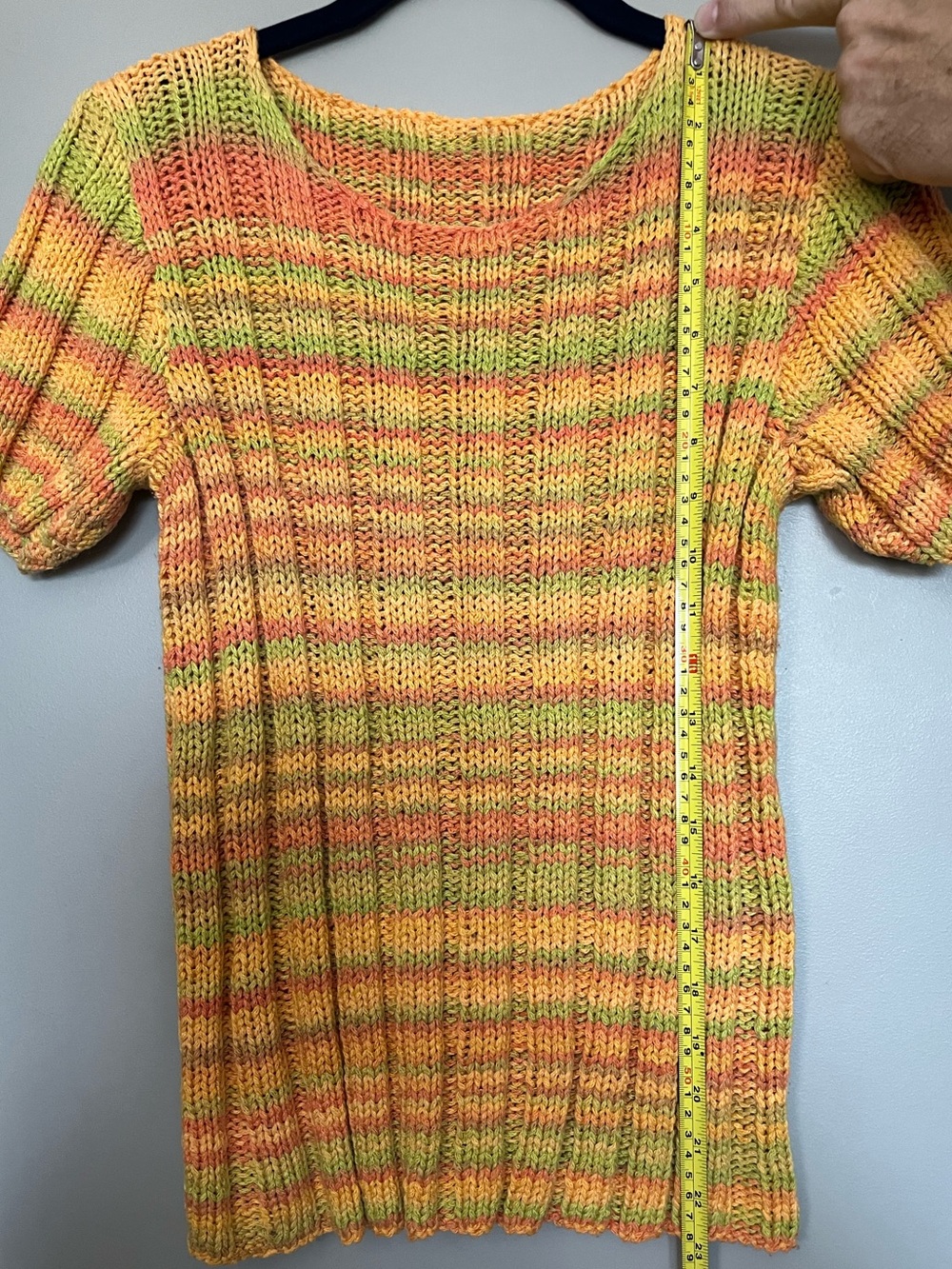 Hand Knitted Multicolor Ribbed Short-Sleeve Sweater - Picture 4 of 5